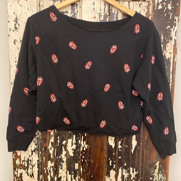 The Rolling Stones iconic tongue logo all over print cropped sweatshirt. Size S - Picture 1 of 4